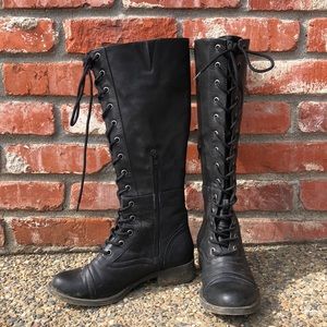 FAUX LEATHER LACE UP BOOTS